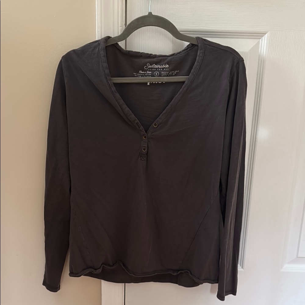 Grey Long Sleeve Henley Top